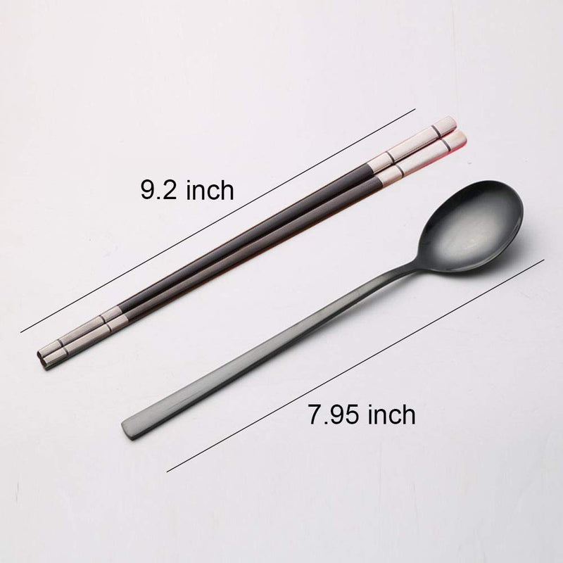  [AUSTRALIA] - Korean Chopstick and Spoon Set with Healthy Titanium Plating, Reusable Long Handle Stainless Steel Soup Spoon and Chopsticks, Dishwasher Safe, Set of 3. (Multicolor) Multicolor