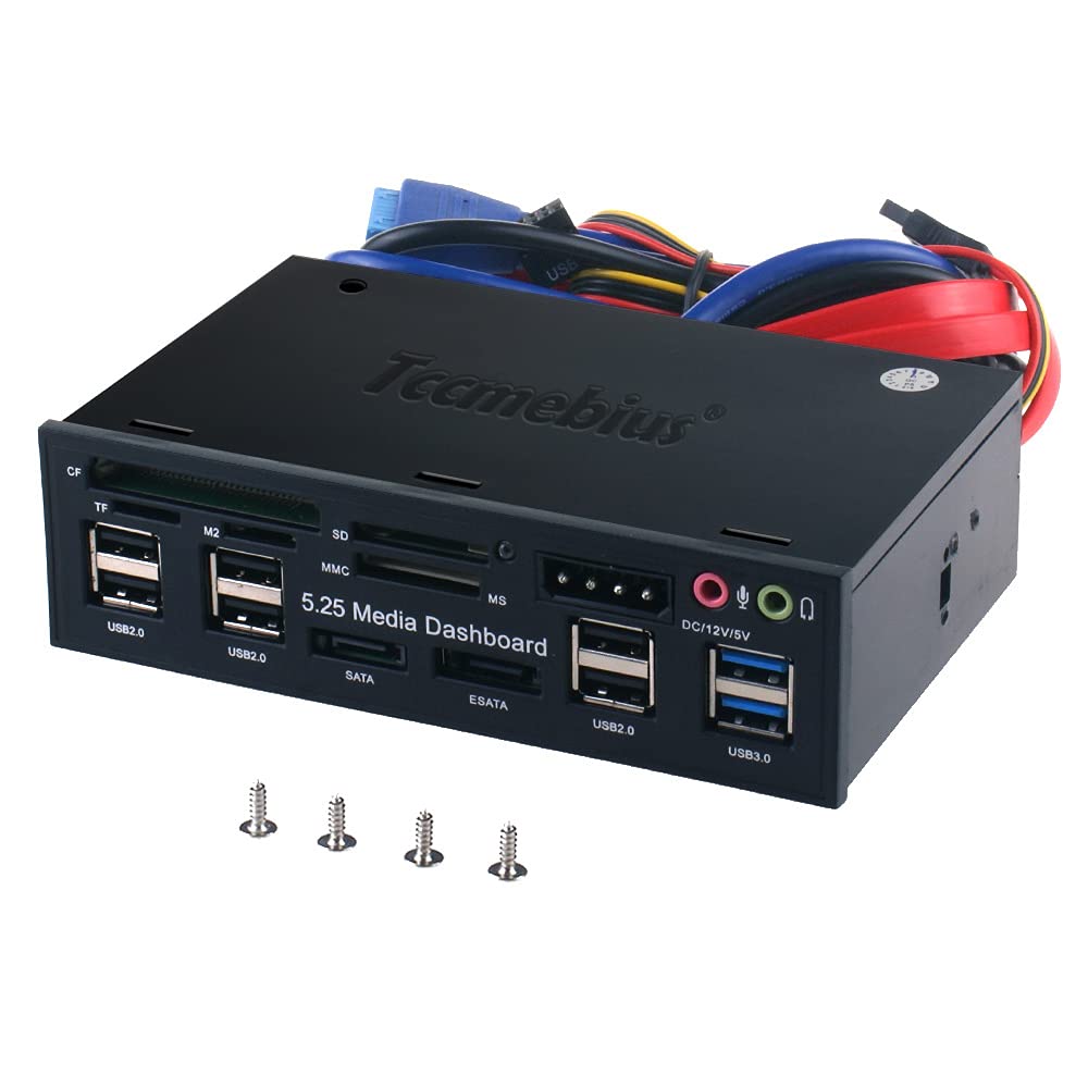  [AUSTRALIA] - Tccmebius TCC-QL5E 5.25 Inch PC Multifunction Dashboard Media Front Panel, with SATA e-SATA Dual USB 3.0 6 Port USB 2.0 Audio Ports and Five-in-one Card Reader