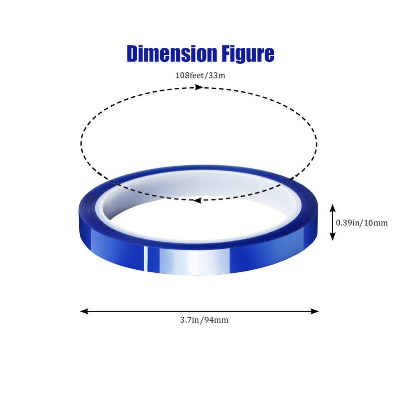  [AUSTRALIA] - 4 Rolls 10mm x33m(108ft) Blue Heat Tape High Temperature Heat Resistant Tape Heat Transfer Tape for Heat Sublimation Press No Residue and Heat Transfer Vinyl 4 ROLLS 10MM