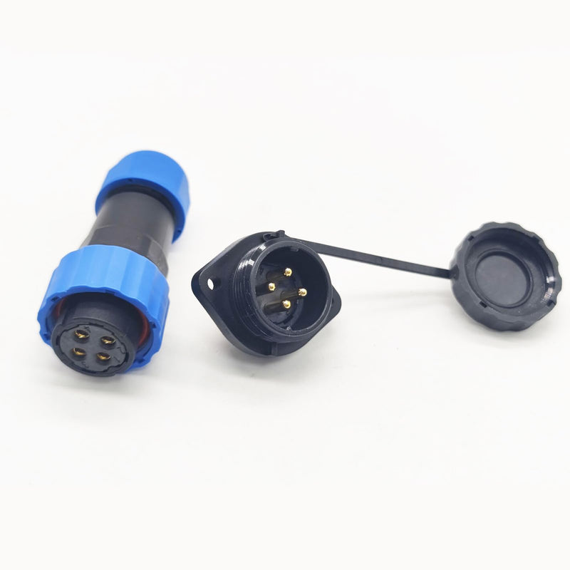  [AUSTRALIA] - Elecbee Connector Aviation Plug SP21 IP68 4 Pin Female Plug and Male Socket 2 Holes Flange Straight Waterproof and Dustproof Satellite Cable Connector