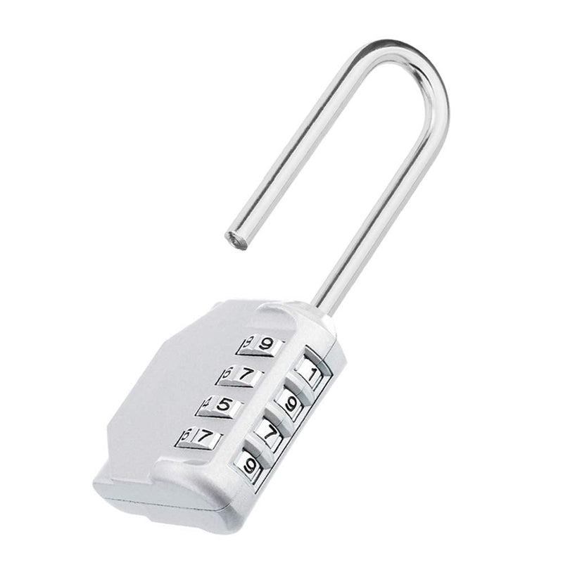  [AUSTRALIA] - ZHEGE Long Shackle Padlock 2 Pack, 4 Digit Combination Lock, Resettable Weatherproof Combo Lock for School, Gym, Employee Locker, Outdoor, Fence SliverL2