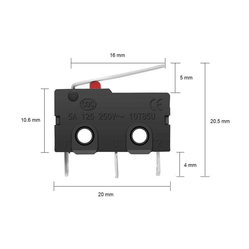  [AUSTRALIA] - MUZHI SPDT 1NO 1NC Hinge Lever Momentary Push Button Micro Limit Switch AC 5A 125V 250V 3 Pins 12 Pcs