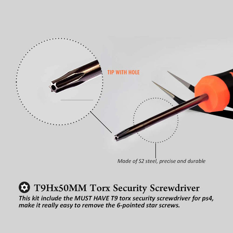  [AUSTRALIA] - Cleaning Repair Tool Kit for PS4, TECKMAN TR9 Torx Security Screwdriver with PH00 PH0 PH1 Phillips Screwdriver Set for Sony Playstation 4 Main,Controller Tear Down and Dust Removal