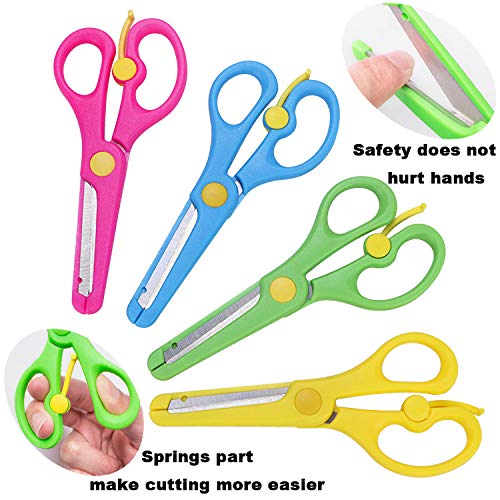  [AUSTRALIA] - 4Pcs Preschool Training Scissors Children Safety Scissors Pre-School Training Scissors Safety Scissors Art Craft Scissors，Assorted Colors(4 colors)