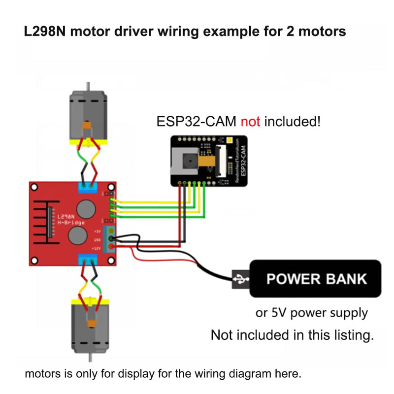  [AUSTRALIA] - Wishiot 2pcs L298N Motor Driver Board Control Module with 4 TT Motor Kit DC Gear Motor Soldered with 2 Pin Plug Dupont Wire Dual Shaft DC3-6V Ratio 1:48 200RPM