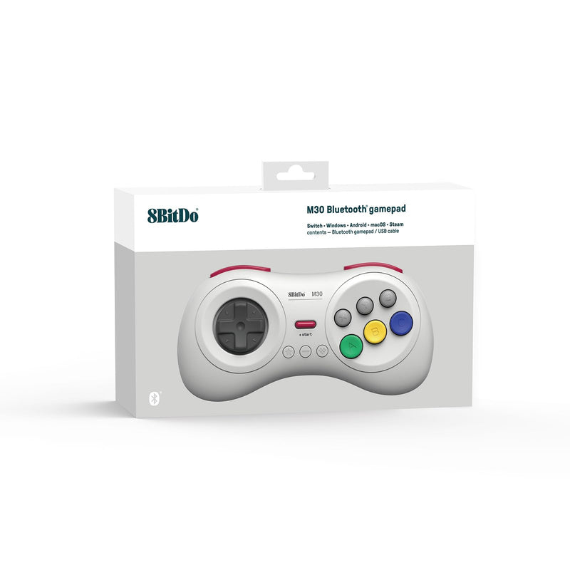  [AUSTRALIA] - 8Bitdo M30 Bluetooth Controller for Switch, Windows and Android, 6-Button Layout for SEGA’s Classic Games (White) White