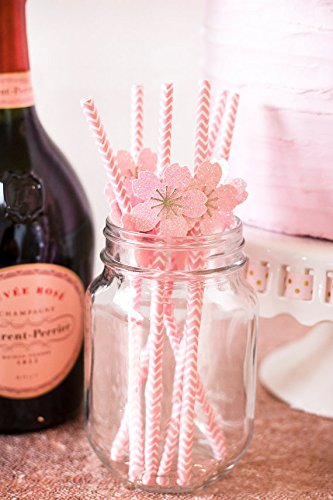  [AUSTRALIA] - ALINK Biodegradable Paper Straws, 100 Pink Straws / Gold Straws for Party Supplies, Birthday, Wedding, Bridal / Baby Shower Decorations and Holiday Celebrations