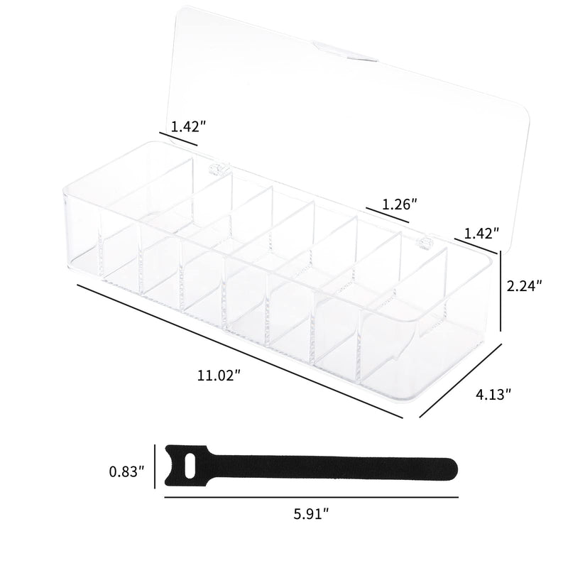 [AUSTRALIA] - FABROK Clear Cable Storage Organizer, Plastic Cable Management Box with 10pcs Cable Ties, 8 Compartment with LidElectronic Accessories Case for Desk Drawer, Cord Storage Organizer for Headset, Charger, Data Cable With Lid