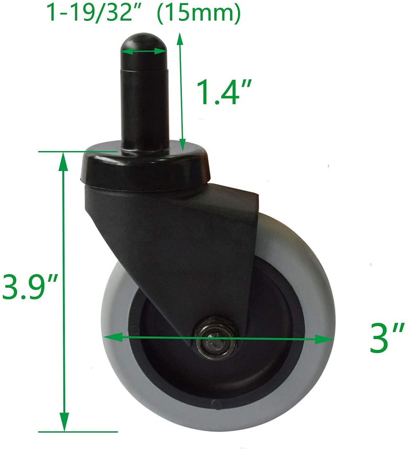  [AUSTRALIA] - AAGUT 3" Mop Bucket Casters for Mop Bucket, Non-Marking TPR Castors with Grip Ring Stem, Thermoplastic Rubber Caster Replacement Set of 4