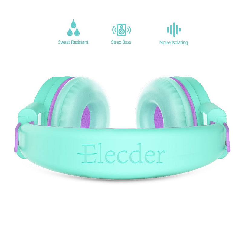  [AUSTRALIA] - Elecder i37 Kids Headphones Children Girls Boys Teens Foldable Adjustable On Ear Headphones 3.5mm Jack Compatible Cellphones Computer MP3/4 Kindle School Tablet Green/Purple