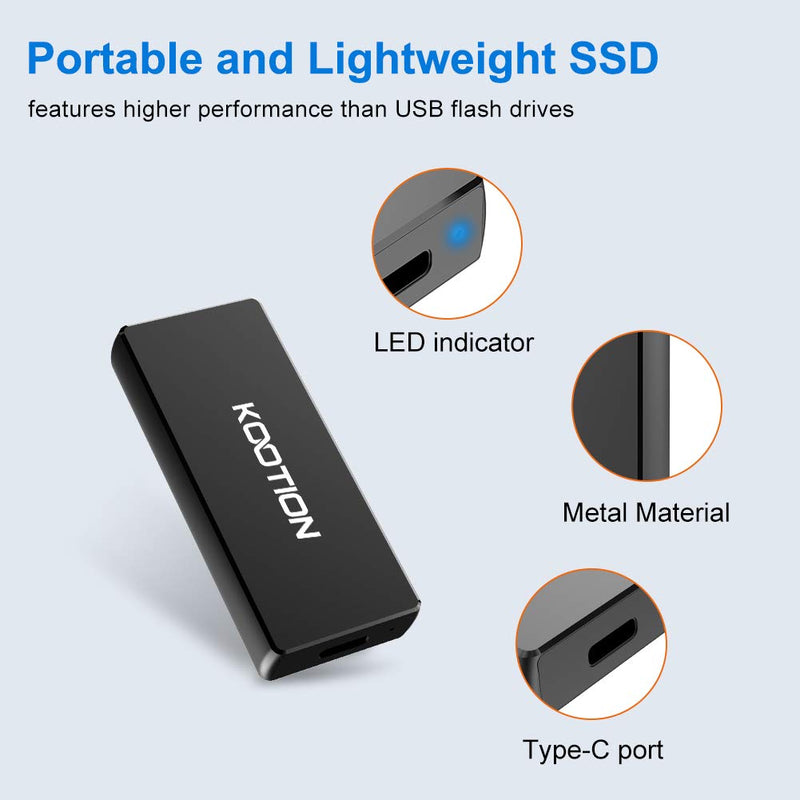  [AUSTRALIA] - KOOTION External SSD Hard Drive 120GB Portable SSD USB-C Solid State Drive Up to 540MB/s, USB 3.1 Mini Aluminum Gaming Hard Drive for Laptop/MacBook/Game Console, Black, 120GB