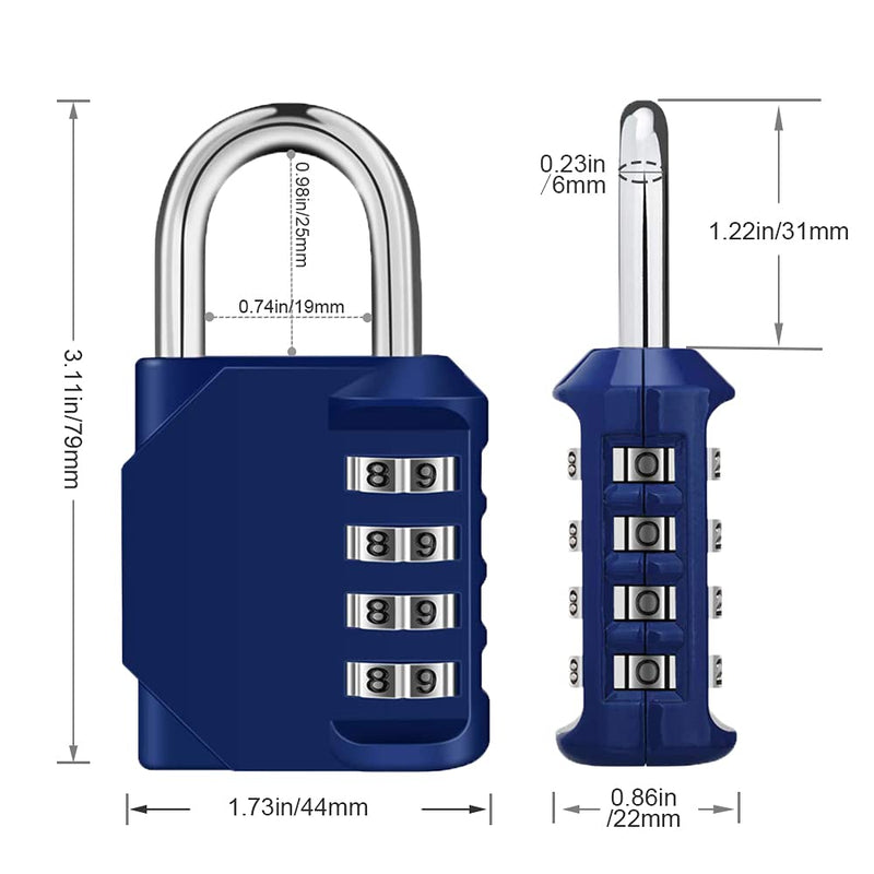  [AUSTRALIA] - ZHEGE Combination Lock 2 Pack, 4 Digit Padlock for Gym, Employee, School, Fence. Hasp Cabinet & Storage - Set Your Own Keyless Resettable Combo Blue2