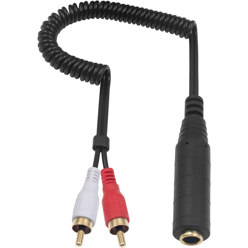  [AUSTRALIA] - Poyiccot RCA to 1/4 Female Adapter Cable, Coild Spring 6.35mm to RCA Adapter, 1/4 inch TRS Stereo Jack Female to 2 RCA Male Plug Y Splitter Extension Cable, Quarter Inch to 2RCA Cord, 2.6ft