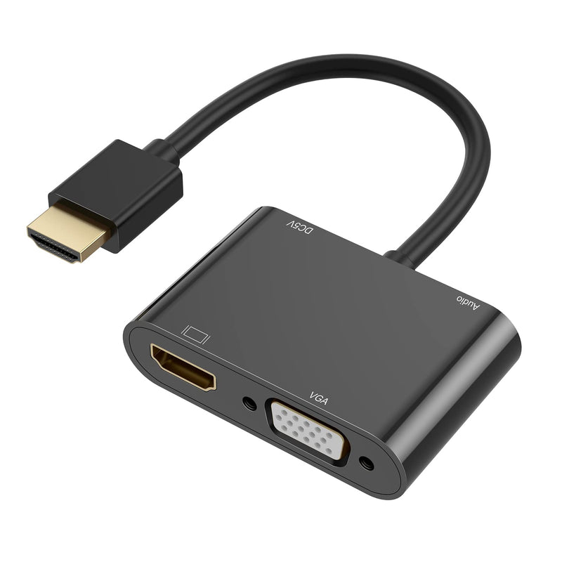  [AUSTRALIA] - HDMI to VGA HDMI Adapter, Dual Display 4K HDMI to HDMI VGA Splitter Converter with Charging Cable and 3.5mm Audio Cable for PC, Laptop, Ultrabook, Raspberry Pi, Chromebook and More