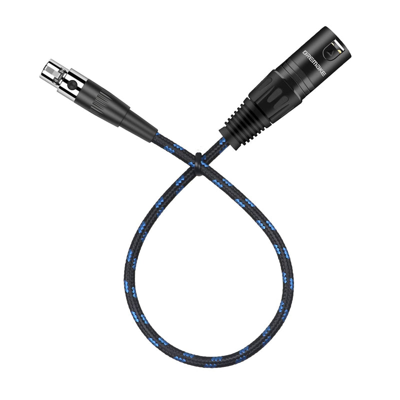  [AUSTRALIA] - DREMAKE Mini-XLR 3-Pin Female to 3-Pin XLR Male Adapter Audio Cable, 1 Feet Regular XLR to Mini-XLR Microphone Converter Cable for Camera, Headphone, Power Amplifier, Console - Black Blue Tweed 1Feet/30CM