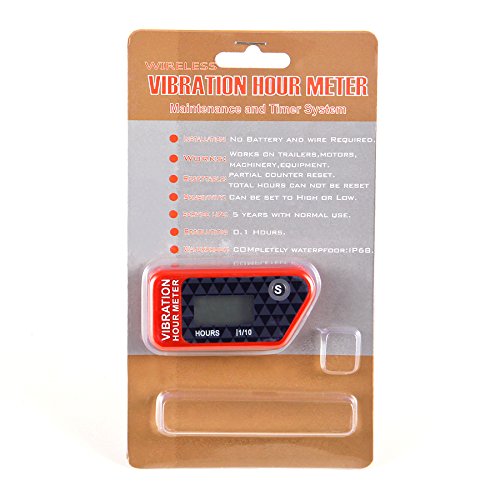  [AUSTRALIA] - Runleader HM016B Vibration Activated Wireless Digital Hour Meter Hour Meter for Air Compressor Generator jet ski Lawn Mower Motocycle Marine ATV outboards Chainsaw and other small engines(red)