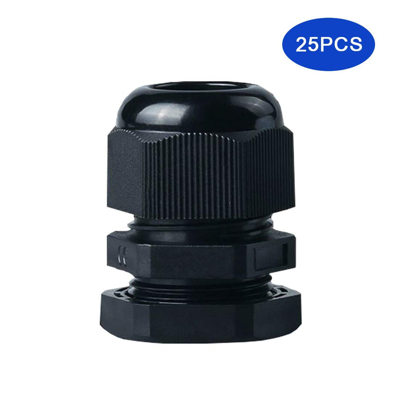  [AUSTRALIA] - Waterproof Cable Glands, PG11 Lock Nut Cable Gland Wire Protectors, Adjustable Black Plastic Cable Gland Connectors with Gaskets, Set of 25