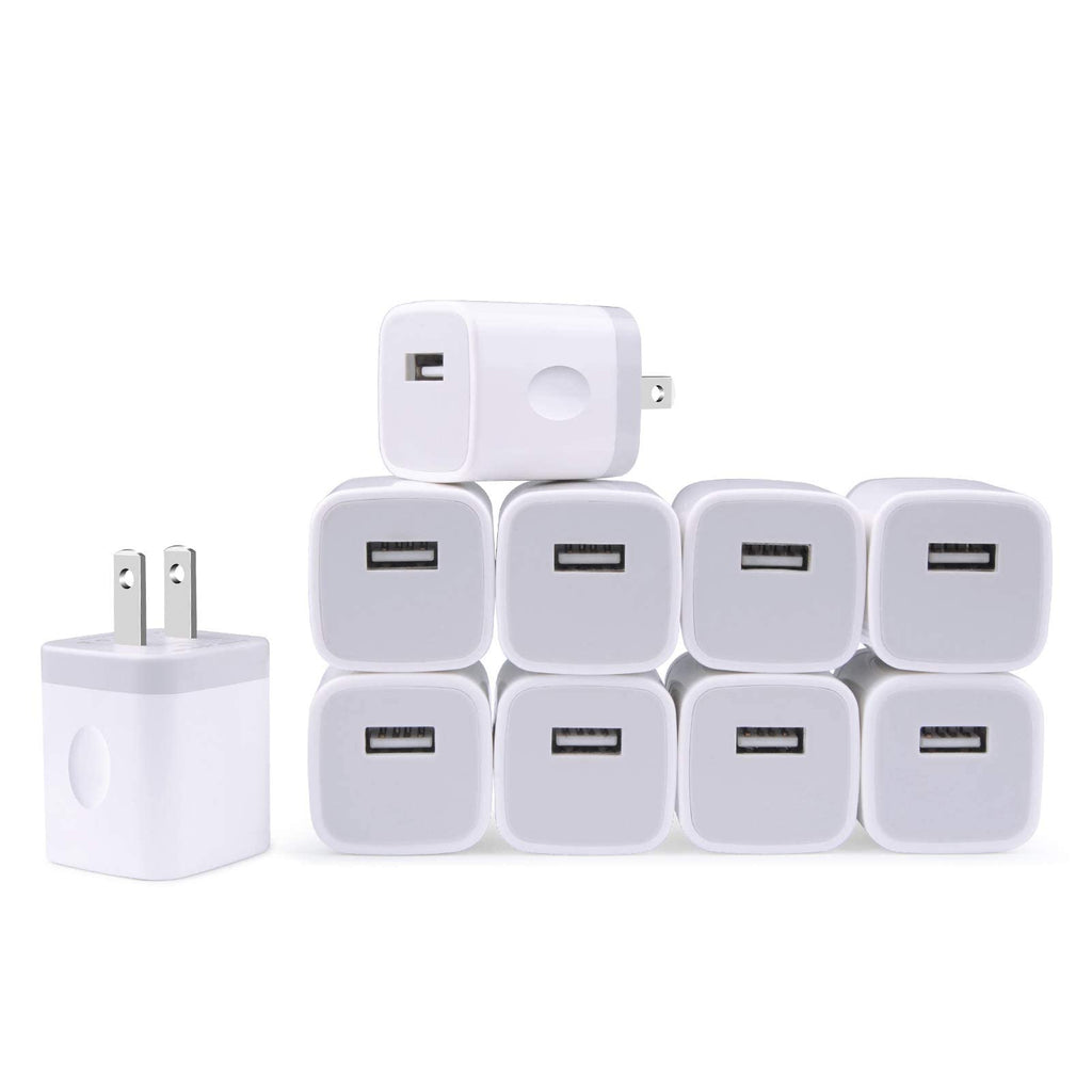  [AUSTRALIA] - Charging Block for iPhone, Charger Box, USB Cube, NonoUV 10-Pack Single Port Wall Charger 1A/5V USB Outlet Plug Adapter Power Bricks for iPhone 13 12 11 Pro SE XR XS X 8 7 6 6S Plus, iPad, Samsung