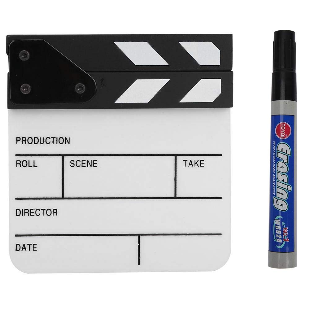  [AUSTRALIA] - Clap Board, Mini Acrylic Director Scene Clapperboard Classic Movie Film Clap Board with a Pen,for Shoot Props/Advertisement/Home Decoration/Cosplay/Background(Black and White whiteboard PAV1BWE3S) Black and White Whiteboard Pav1bwe3s