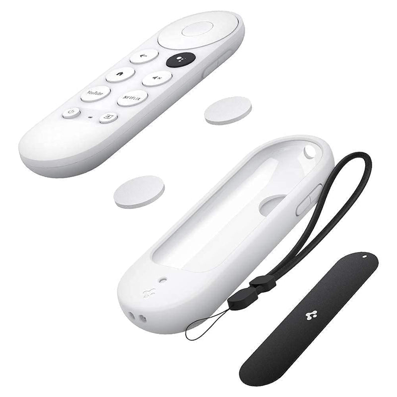  [AUSTRALIA] - Spigen Silicone Fit Designed for Chromecast with Google TV Voice Remote Case Cover (Metal Plate and Magnetic Included) - White