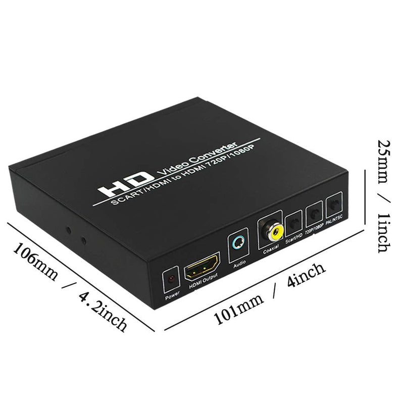  [AUSTRALIA] - SCART to HDMI, TAIPOXUN Scart Converter Video Audio Box, HD Video Converter Scart to HDMI Adapter with PAL/NTSC Video Scaler, 1080P/720P Support HDMI, 3.5mm Coaxial Audio Out for TV and DVD Player