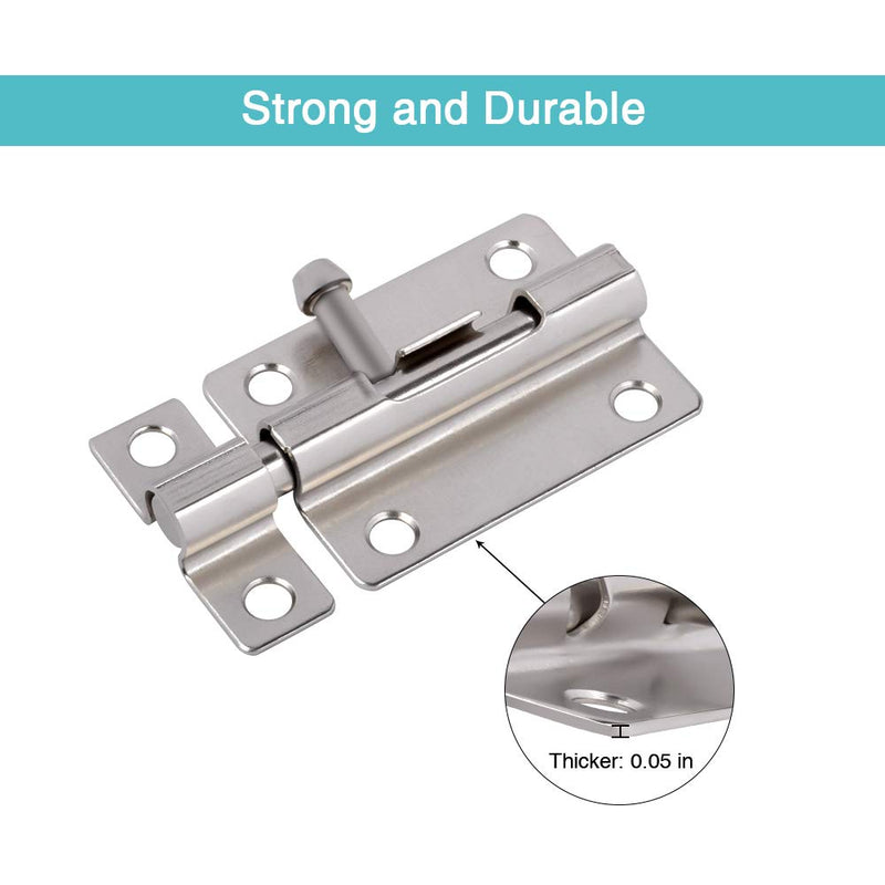  [AUSTRALIA] - Door Security Slide Latch Lock, 3 inch Barrel Bolt with Solid Heavy Duty Steel to Keep You Safe and Private, Brushed Nickle Finish Door Latch Sliding Lock with 12 Screws (Silver- 2 Pack) Silver- 2 Pack