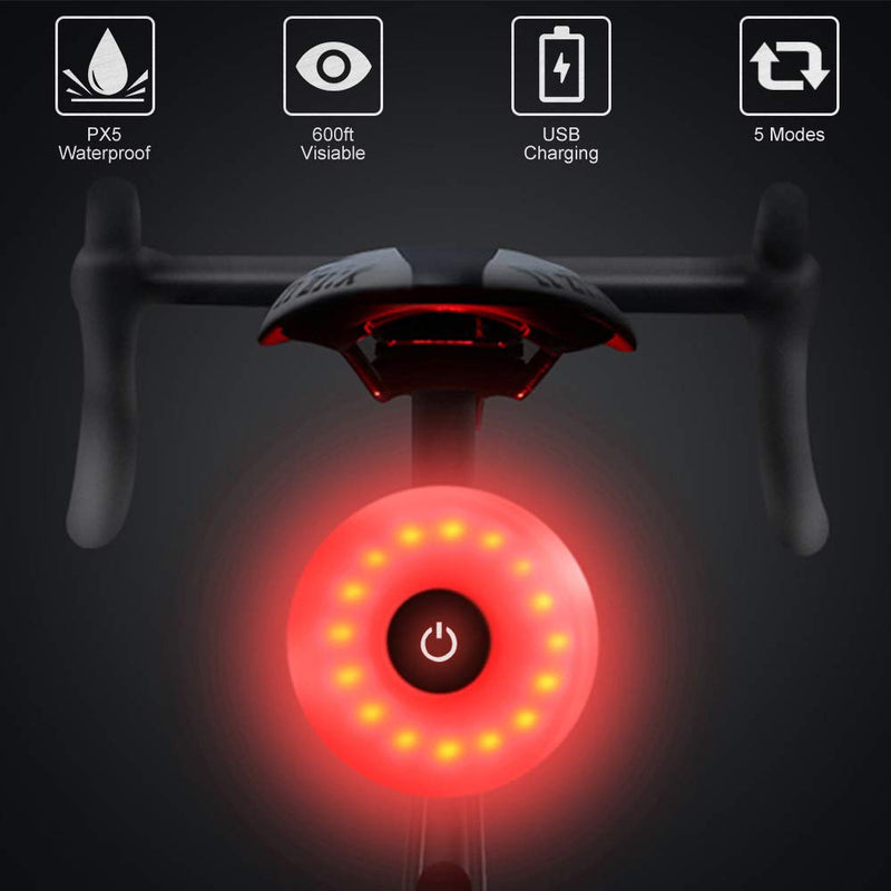 WOTOW Waterproof USB Rechargeable Bike Tail Light, Ultra Bright Bicycle LED Taillight IPX5 Waterproof with 5 Modes Cycling Safety Rear Flashlight Long Runtime Up to 56 Hours for Road Bikes Helmets Black - LeoForward Australia