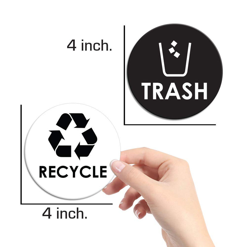 Recycle Trash Bin Logo Sticker - 4" x 4" - Organize & Coordinate Garbage Waste from Recycling - Great for Metal Aluminum Steel or Plastic Trash Cans - Indoor & Outdoor - Use at Home Kitchen & Office (4 Pack) White/Black - LeoForward Australia
