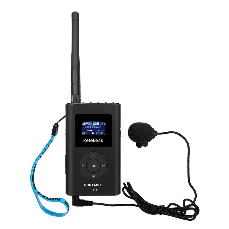  [AUSTRALIA] - Retekess FT11 FM Transmitter,Portable FM Broadcast Transmitter for Church with Microphone, Rechargeable FM Radio Stereo Station for Drive-in Movie,Parking Lot,Support TF Card AUX Input