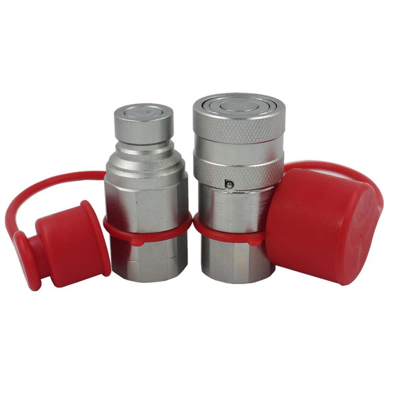  [AUSTRALIA] - LX-FF-04 1/2" Skid Steer Bobcat Flat Face Hydraulic Quick Disconnect Coupling NPT1/2 Set Quick Connect Couplers with Red Dust Caps 1-Set 1/2NPT