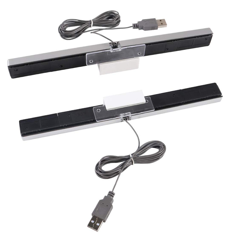  [AUSTRALIA] - Aokin USB Sensor Bar for Wii, Replacement USB Wired Infrared Ray Sensor Bar for Nintendo Wii, Wii U, and PC, Includes Clear Stand, Silver/Black