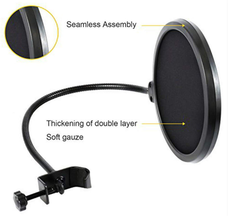  [AUSTRALIA] - Microphone Pop Filter For Blue Yeti and Any Other Microphone Dual Layered Wind Pop Screen With Flexible 360° Gooseneck Clip Stabilizing Arm By Earamble