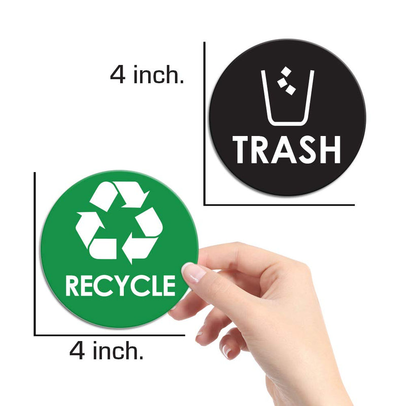 Recycle Sticker Trash Bin Label - 4" x 4" Organize & Coordinate Garbage Waste from Recycling - Great for Metal Aluminum Steel & Plastic Trash Cans - Indoor/Outdoor - Home Kitchen & Office Use (4 Pack) - LeoForward Australia