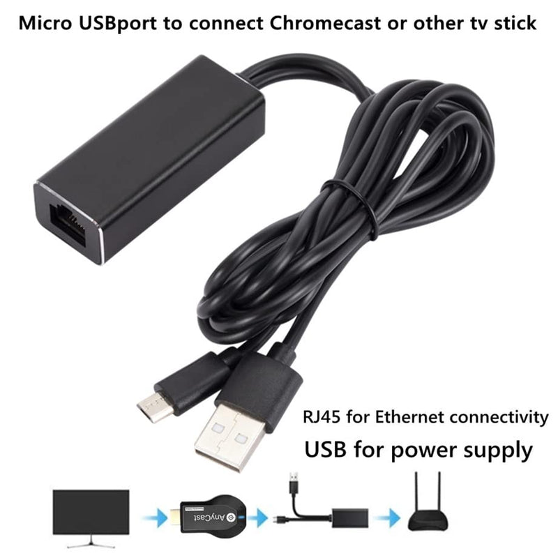  [AUSTRALIA] - VizGiz Fire TV Stick Ethernet Adapter Micro USB to RJ45 Network LAN Port Converter Card with 3FT USB Power Supply Cable for TV Sticks Chromecast Ultra Streaming Video Without Buffer