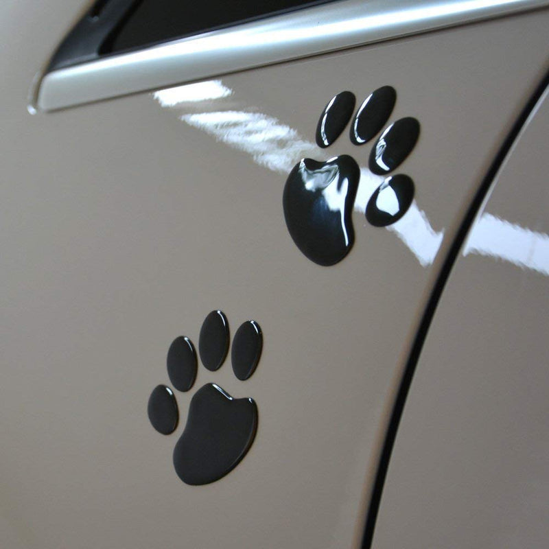  [AUSTRALIA] - LZLRUN 4PCS Black 3D Chrome Dog Paw Footprint Sticker Decal Auto Car Emblem Decal Decoration