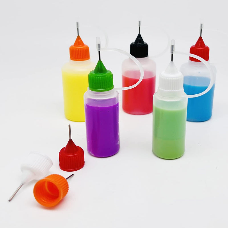  [AUSTRALIA] - 12 Pcs Precision Tip Applicator Bottles, MYYZMY 6 Pcs 1 Ounce and 6 Pcs 0.5 Ounce Translucent Glue Bottles, with 2 Mini Funnel, Multicolor Lids