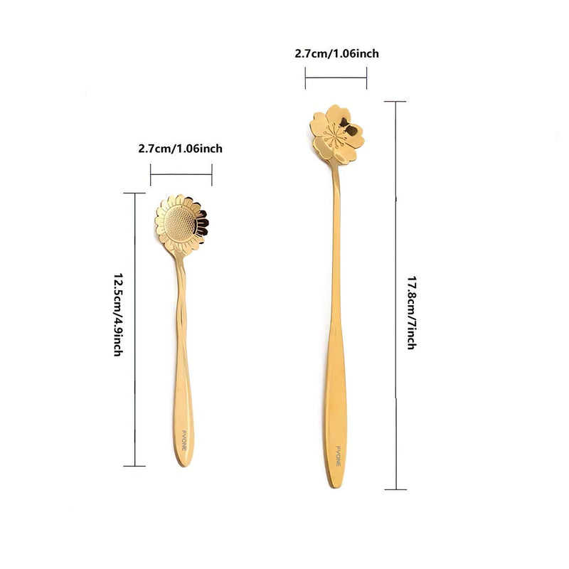  [AUSTRALIA] - FYONE Stainless Steel Flower Spoon, Can be used as coffee spoon, sugar spoon, teaspoon, stirring spoon, ice tea spoon, etc.(Set of 8,Two Different Lengths) (Gold)… Gold
