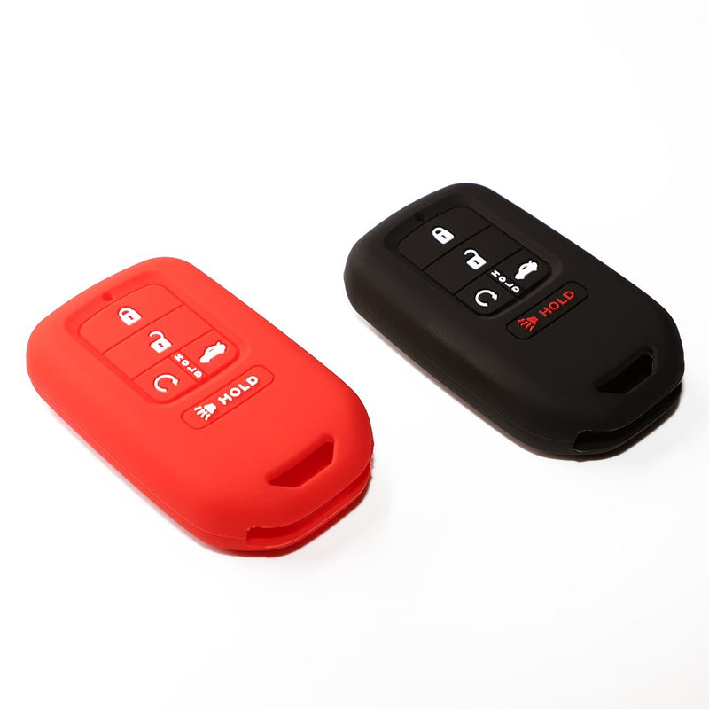  [AUSTRALIA] - Hvasun Black Red Full Protective Silicone Fob Key Cover Rubber Case 5 Buttons Compatible with 2015 2016 2017 2018 Civic Accord EX-L Pilot CR-V Smart Key Red Black