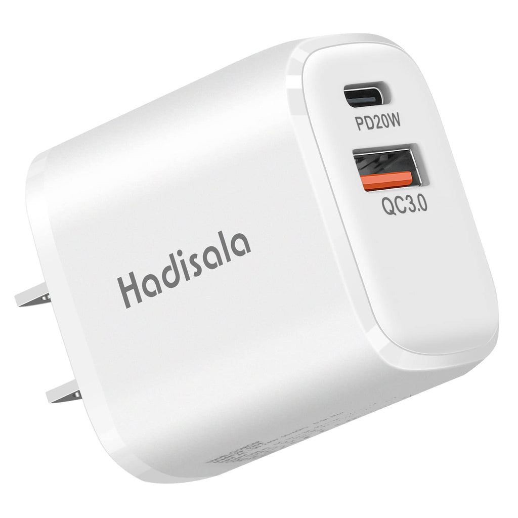  [AUSTRALIA] - USB C Fast Charger, Hadisala 20W Dual-Port PD USB C/QC 3.0 Wall Charger, Portable Travel Power Adapter Cell Phone Charger Compatible with iPhone 14 Pro Max/Mini, iPad Pro, AirPods Pro, Galaxy and More