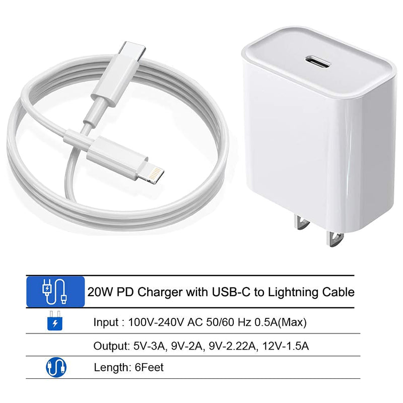  [AUSTRALIA] - iPhone Fast Charger,DAZHWA Wall Charger iPhone 13 12 Super Fast Charging 20W PD Adapter with 6FT Type-C Lightning Cable Compatible with iPhone 13 12 Pro Max/11 Pro Max/Xs Max/XR/X/8 Plus and More
