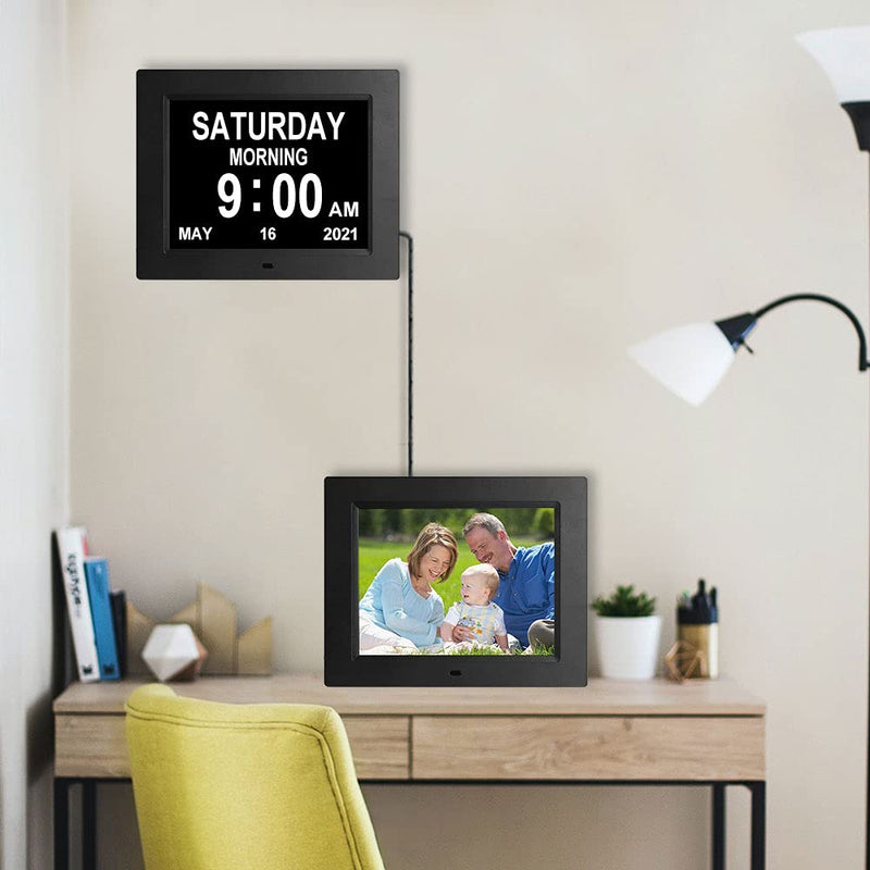  [AUSTRALIA] - 9 Inch Digital Day Calendar Clock Clear Display Extra Large Day Date Time Dementia Clocks for Senior Elderly impaired Vision Memory Loss Alzheimer’s with Medication Reminders Alarms (Black) 9-inch Black