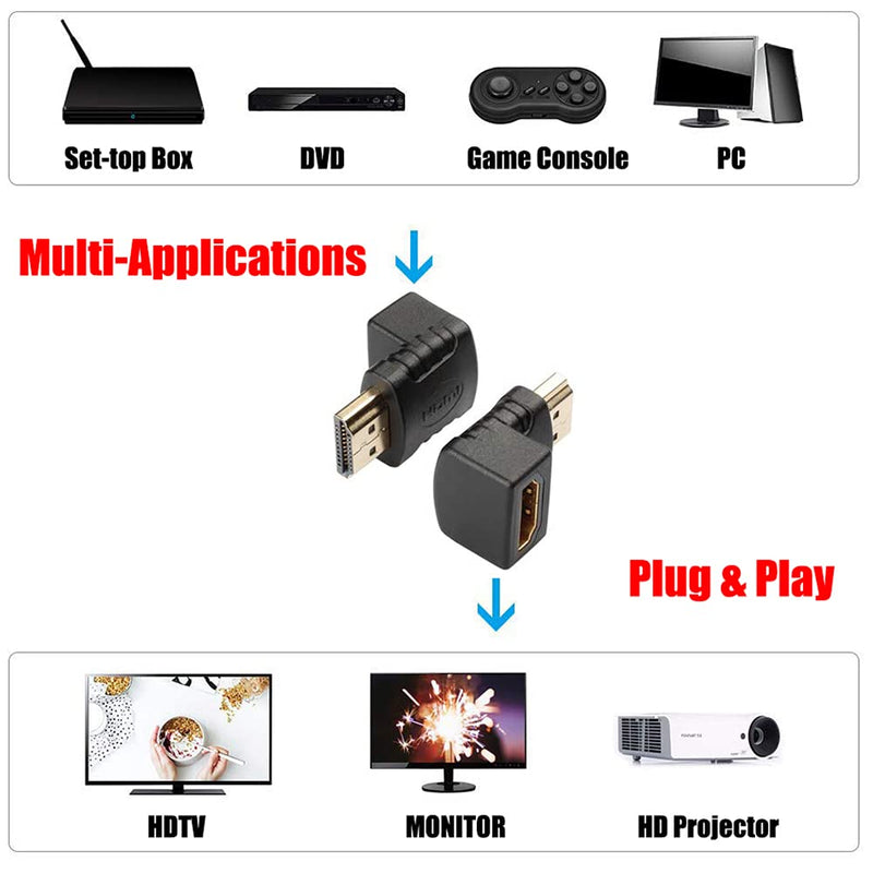 Warmstor 4 Pack Gold Plated HDMI 2.0 Male to Female Adapter Connector, 2 Combos Up Down 90 270 Degree Right Angle HDMI Cable Extender 3D&4K Supported - LeoForward Australia