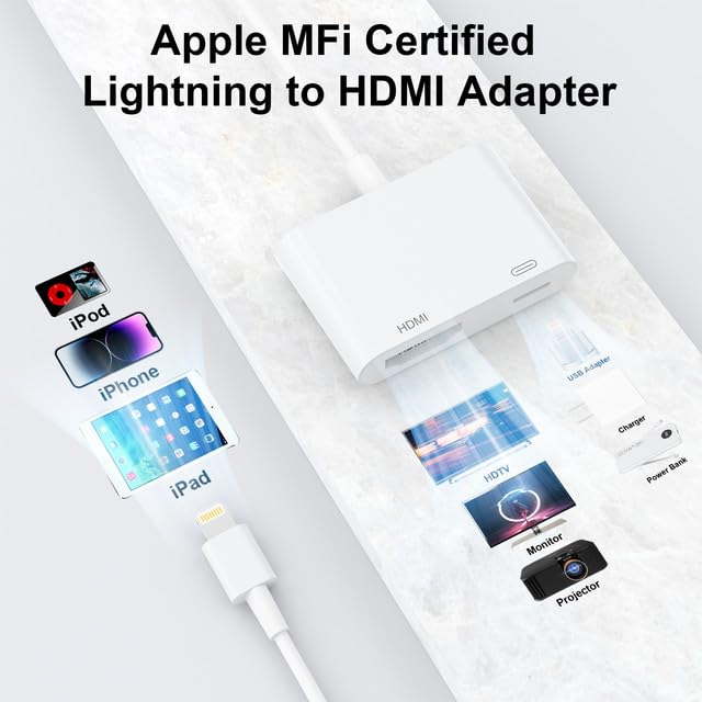  [AUSTRALIA] - Lightning to HDMI Adapter iPhone HDMI Adapter [Apple MFi Certified], Plug & Play 1080P Video & Audio Sync Screen Converter AV Adapter with Charging Port, iPhone HDMI Converter for Projector/Monitor/TV