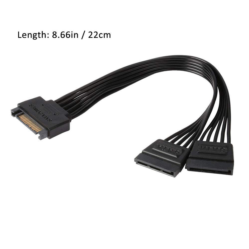  [AUSTRALIA] - J&D 15 Pin SATA Power Y Splitter Cable (2 Pack), Male to Female, 8 inch