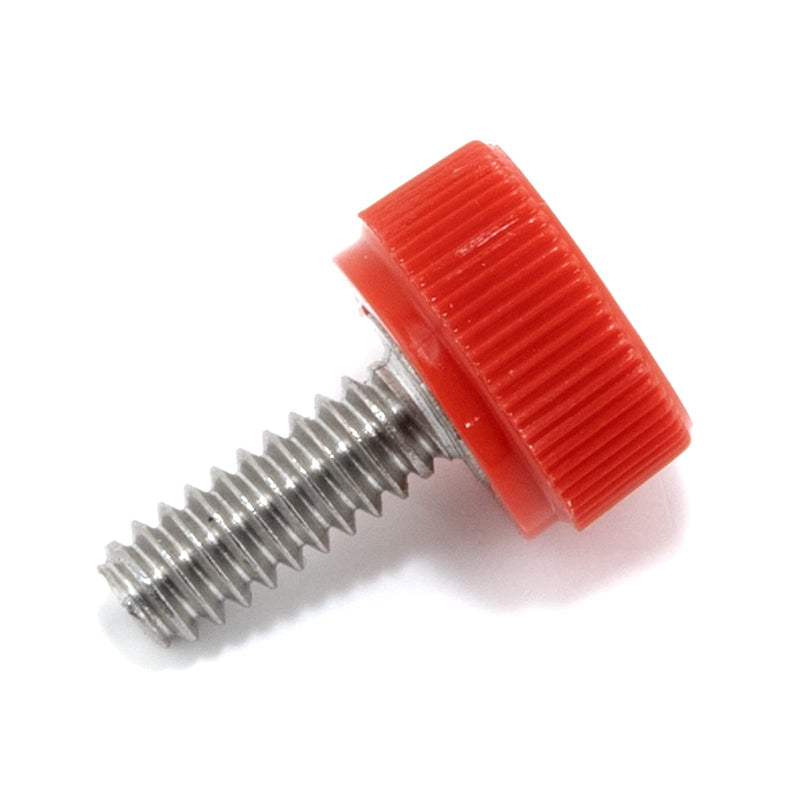  [AUSTRALIA] - #6-32 x 3/8" Thumb Screw Stainless Steel - Red Knurled Round Plastic Knob - Standard/Coarse Thread Thumbscrew - Length: 0.375" - Proudly Built in USA (Package of 4)