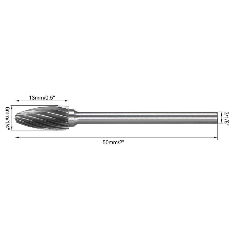 uxcell Tungsten Carbide Rotary Files 1/8" Shank, Single Cut Flame Rotary Burrs Tool 6mm Dia, for Die Grinder Drill Bit Alloy Steel Hard Metal Carving Polishing Model Engineering, 3pcs - LeoForward Australia