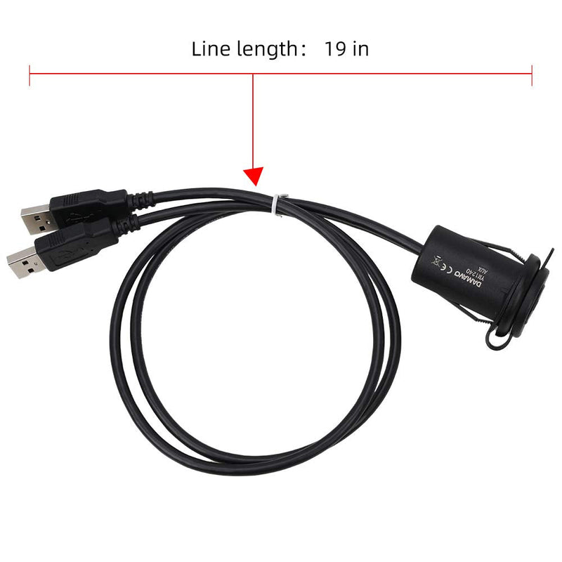  [AUSTRALIA] - 2 Ports Dual USB 2.0 Male to Female AUX Flush Mount, DAMAVO YM1240 Car Mount Extension Cable with Buckle for Car Truck Boat Motorcycle Dashboard Panel