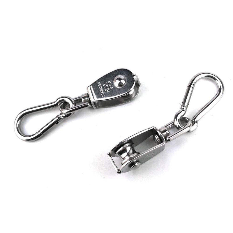  [AUSTRALIA] - Hamineler 2PCS 304 Stainless Steel Single Pulley Block M15, Wire Rope Crane Pulley Block Hanging Wire Towing Wheel with 2PCS Spring Snap Hook