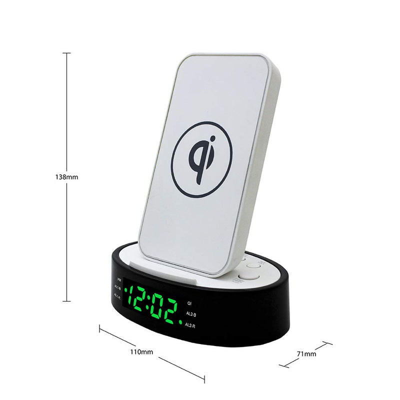 HANNLOMAX HX-203Qi Alarm Clock Radio with Qi Certified Wireless Charger and 2.4A USB Port for Charging (White) - LeoForward Australia