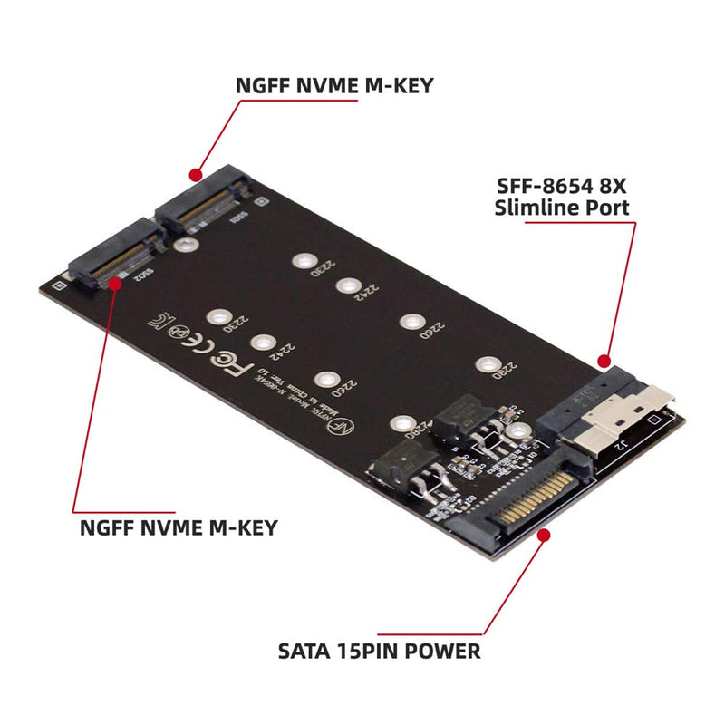  [AUSTRALIA] - NFHK Dual 2X NVME M.2 AHCI to PCIE Express 3.0 4.0 Slimline SFF-8654 8X Raid Card VROC Raid0 Hyper Adapter